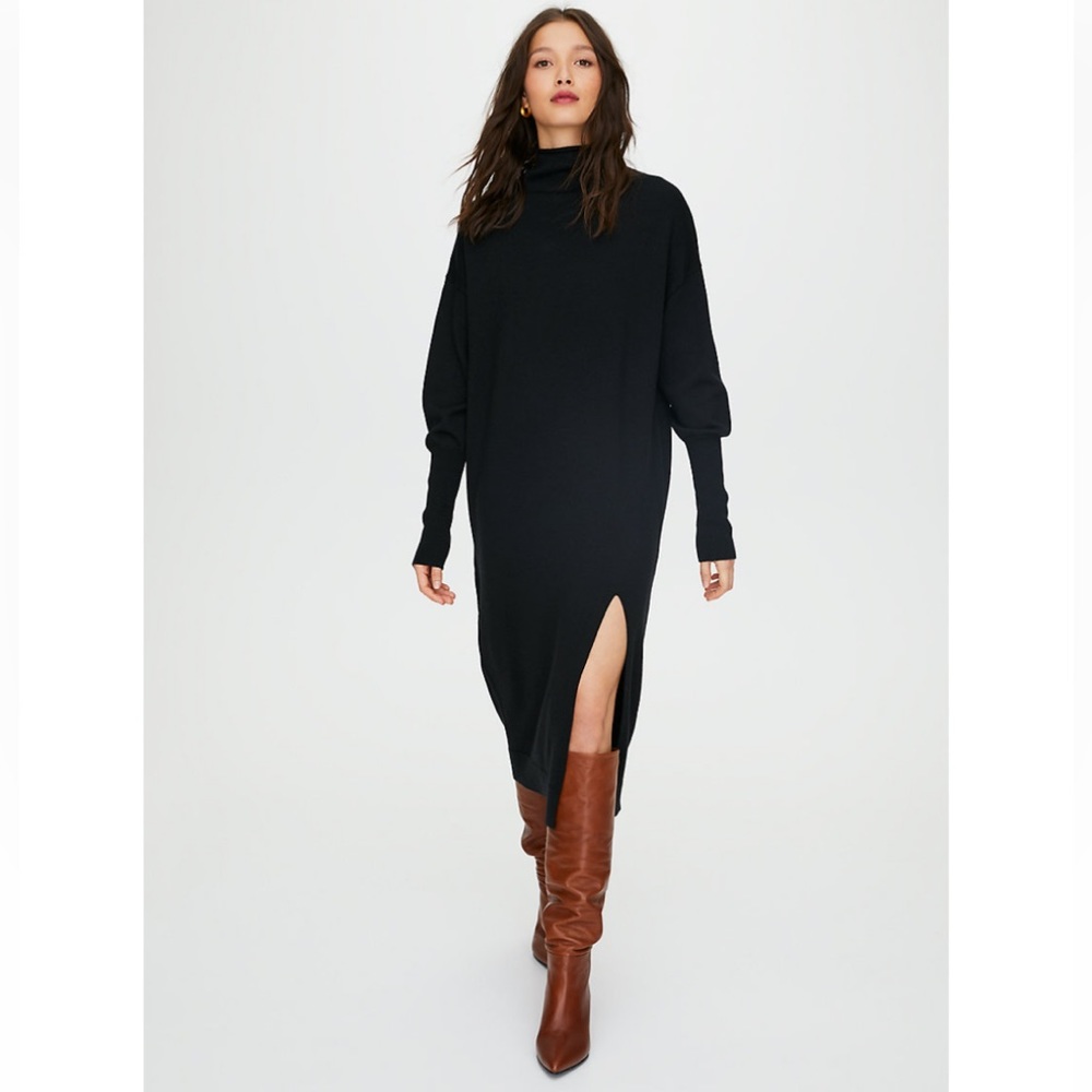 Wilfred Black Turtleneck Long Sleeve Knit Midi Dress
